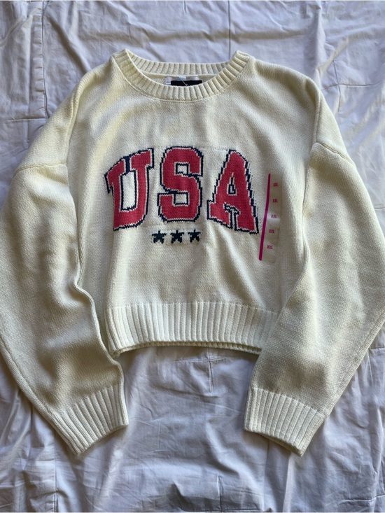 Grayson Threads Sweaters - Cream Team USA Cropped Graphic Crewneck Sweater Size XL